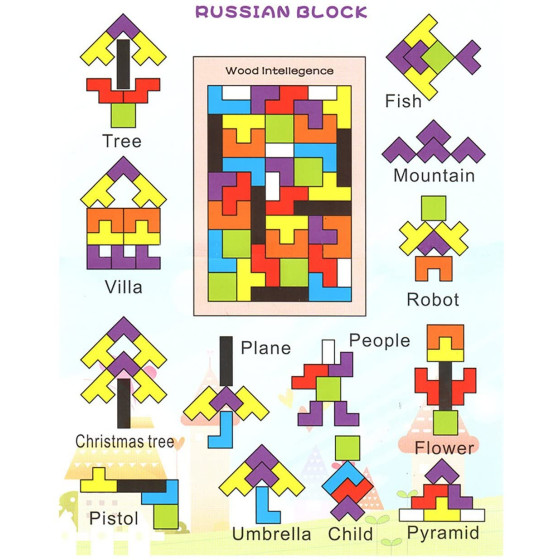 Дървен пъзел Тетрис - 40 части