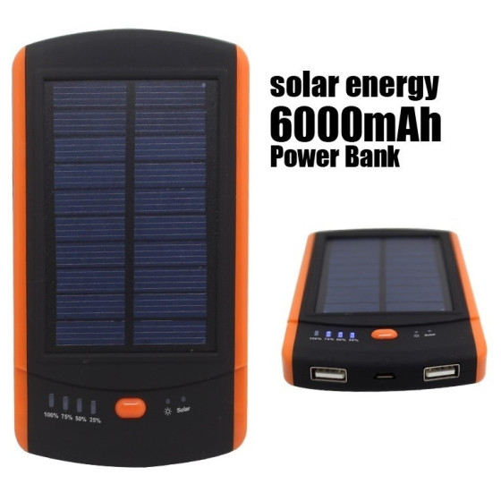 Соларна външна батерия 6000mAh с два USB порта - Купете сега