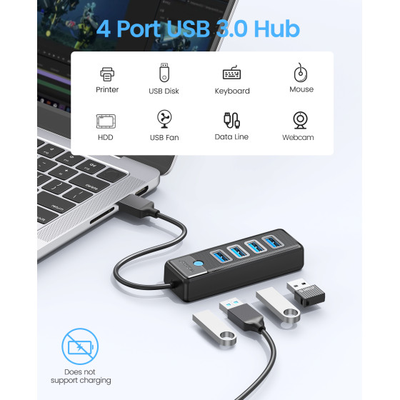 Качествен 4-портов USB HUB 3.0 със скорост 5Gbps