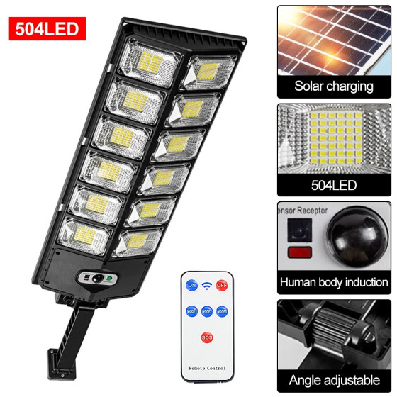 Мощна улична лампа със соларен панел и датчик за движение 504 LED 252W