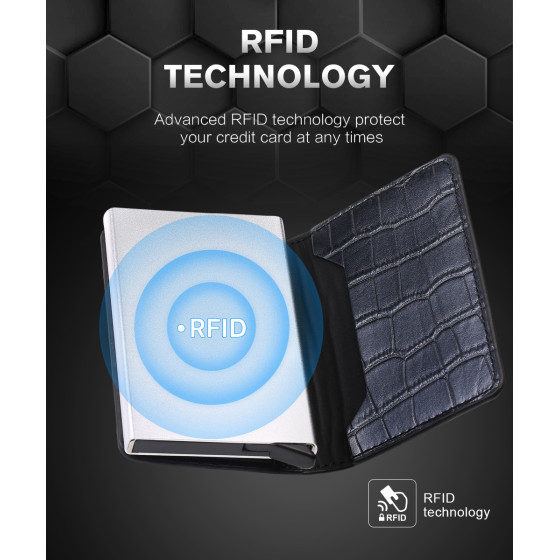 Портфейл за кредитни карти с RFID защита срещу кражба - крокодилска кожа черно