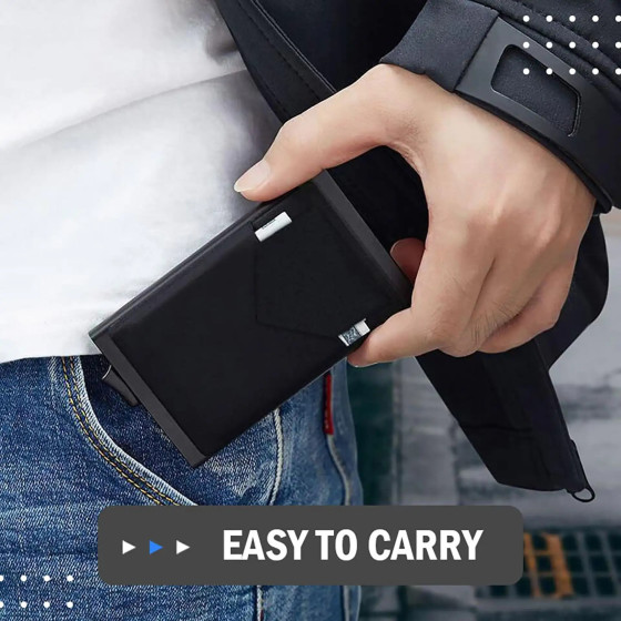 RFID портфейл и картодържател с бутон за автоматично изкачване на картите