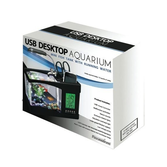 USB аквариум за бюро с LED осветление и часовник