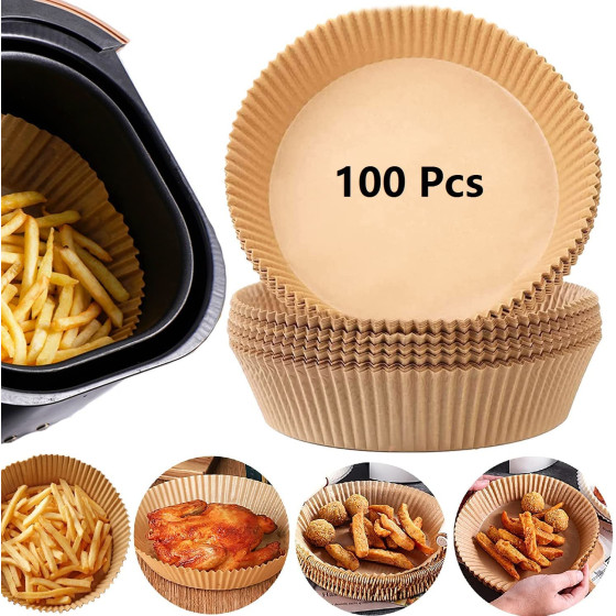 Комплект 100 броя хартиени незалепващи подложки за Air Fryer - 16 см диаметър - Купи сега