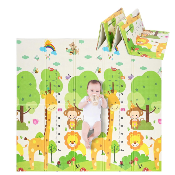 Двустранна сгъваема подложка за игра от XPE пяна 180x200x1cm - Жираф и Писта с ВЛАКЧЕТА - Купи сега