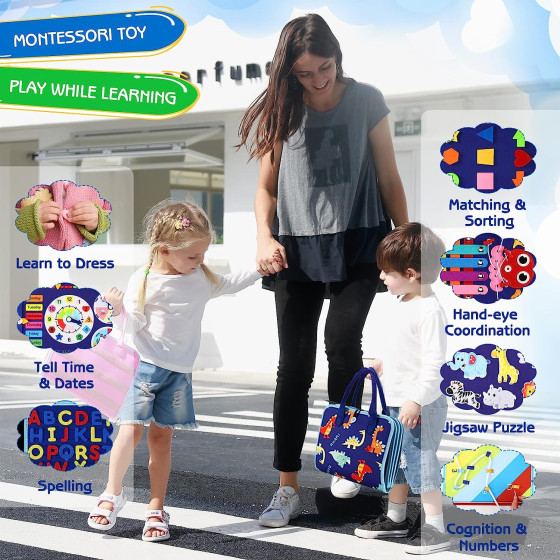 Монтесори мека бизиборд чанта с 8 страници