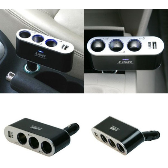 Многофункционален 3-ка разклонител за автомобилна запалка и USB – Идеален за зареждане