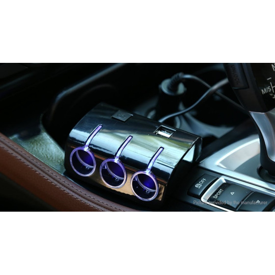 Мощен 120W разклонител за гнездо на автозапалка с 3 изхода и 2 USB - Купи сега