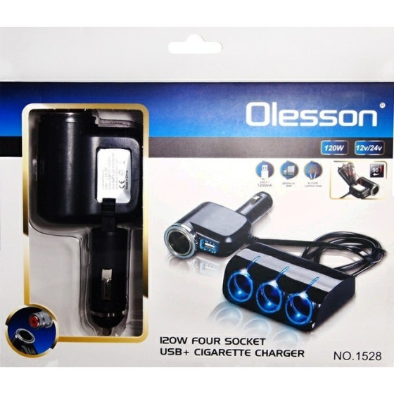 Мощен 120W разклонител за автозапалка с 4 гнезда и USB - Купи сега