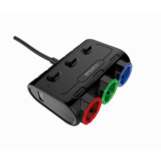Волтметър с троен разклонител за кола и 2 USB порта - Купи сега