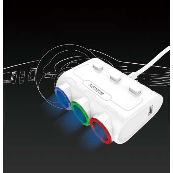 Волтметър с троен разклонител за кола и 2 USB порта - Купи сега