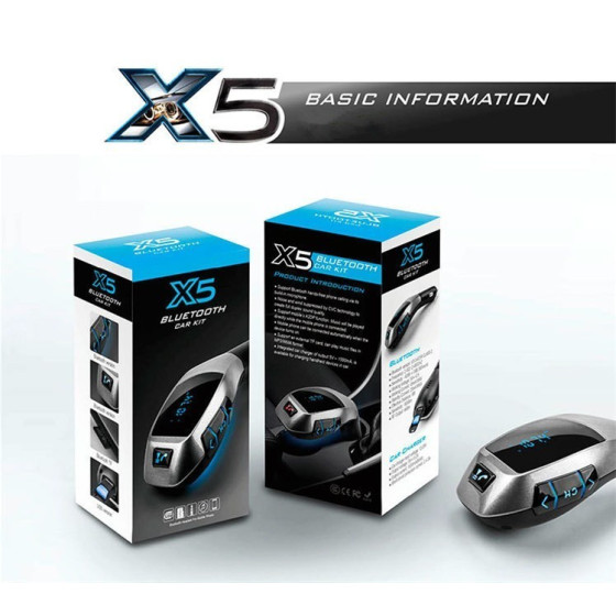 Стилен Bluetooth трансмитер за автомобил с високоговорител X5 - Лесен за използване