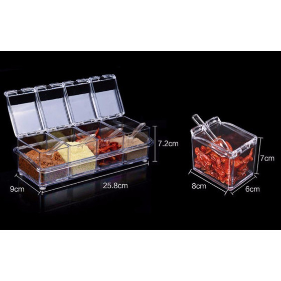 Комплект 4бр. кутии за подправки с лъжички и стойка - удобство и стил