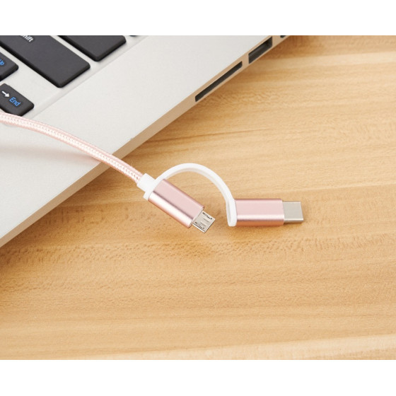 Комбиниран USB кабел за Android и iPhone с текстилна оплетка